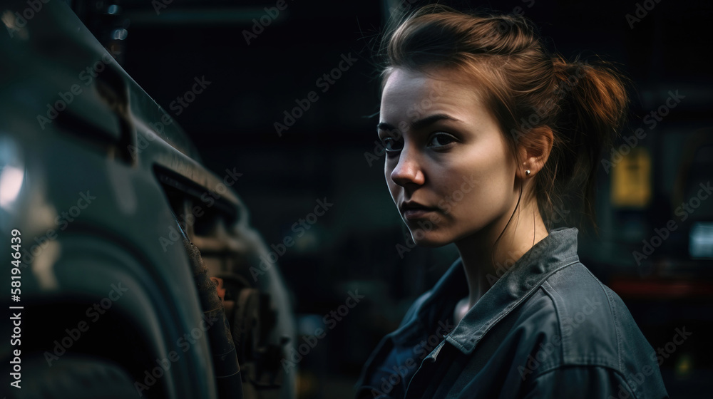 Woman worker in a modern factory. Industry. machine maintenance. generative AI
Woman worker in a modern factory. Industry. machine maintenance. generative AI