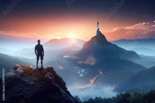 silhouette of a person on a mountain. generative AI