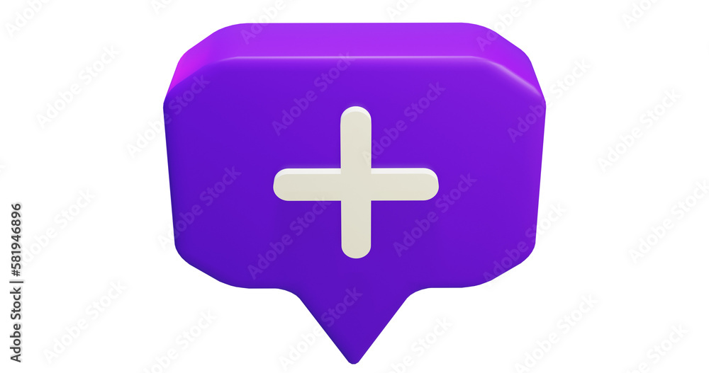 Obraz premium Png 3d render bubble chat with box shape, purple color, and plus mark