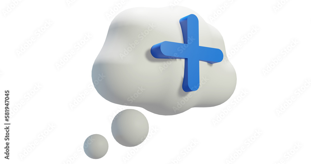 Png 3d render bubble chat with cloud shape, white color, and plus sign Png 3d render bubble chat with cloud shape, white color, and plus sign