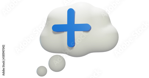 Png 3d render bubble chat with cloud shape, white color, and plus sign 