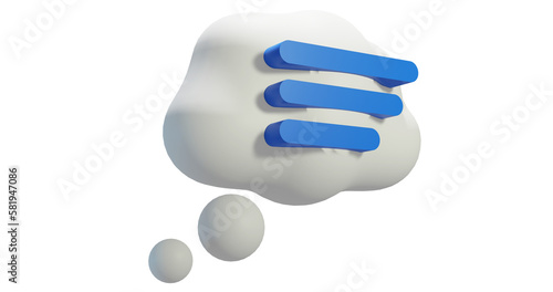 Png 3d render bubble chat with cloud shape, white color, and 3 text space