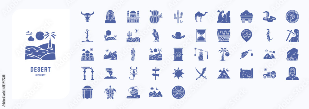 Desert land icons including icons like Animal Skull, Bedouin, Cactus ...