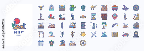 Desert land icons including icons like Animal Skull, Bedouin, Cactus, Camel and more
