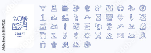 Desert land icons including icons like Animal Skull, Bedouin, Cactus, Camel and more