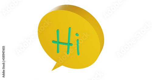 Png 3d render bubble chat with yellow color and hi text