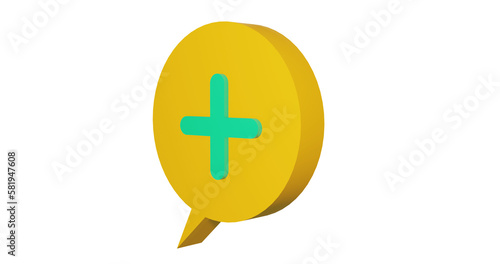Png 3d render bubble chat with yellow color and plus sign