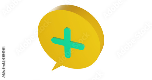 Png 3d render bubble chat with yellow color and plus sign