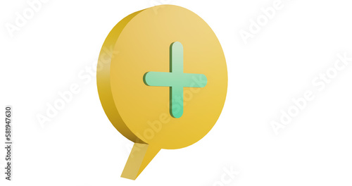 Png 3d render bubble chat with yellow color and plus sign