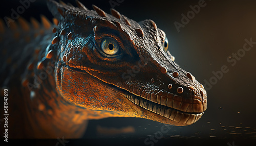 A dinosaur Velociraptor in Jurassic Park. model of dinosaurs in the forest Live wild lizard