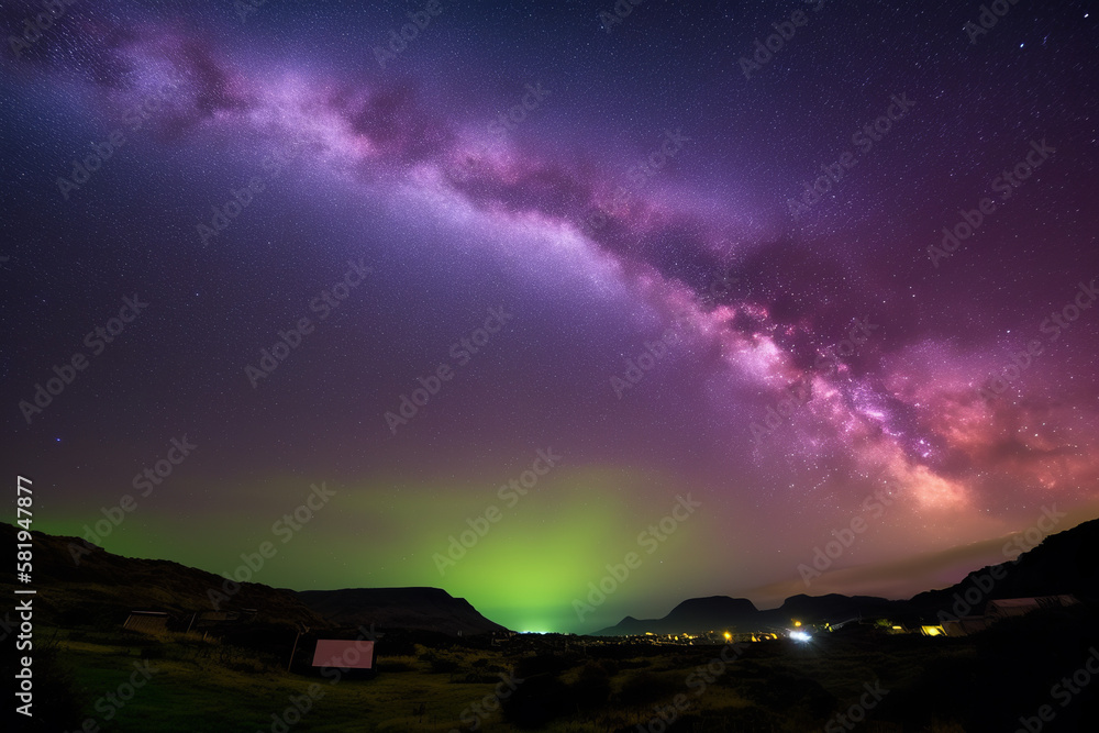 Aurora and Milky Way Galaxy.