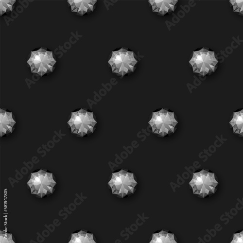 Vector Seamless Pattern with Black 3d Realistic Transparent Round Glowing Gemstones, Diamonds, Crystals, Rhinestones Closeup. Jewerly Concept. Design Template