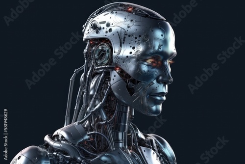 Robot cyborg man head artificial intelligence learning . Robot cyborg man head artificial. Generative AI