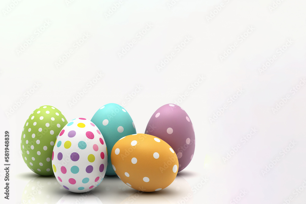 five colorful easter eggs