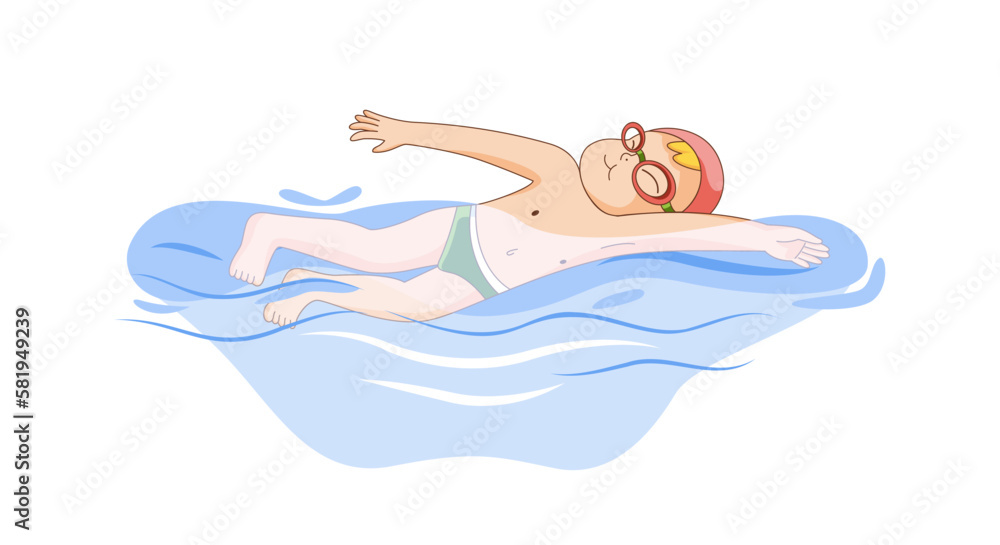 Little boy swimming. Baby goes in for sports. Active and healthy lifestyle. Cute kid swim under water on summer holiday at sea, ocean or swimming pool. Cartoon flat vector illustration Little boy swimming. Baby goes in for sports. Active and healthy lifestyle. Cute kid swim under water on summer holiday at sea, ocean or swimming pool. Cartoon flat vector illustration