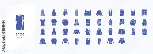 Dress and clothes icon set including icons like Skirt, Blouse Top and more