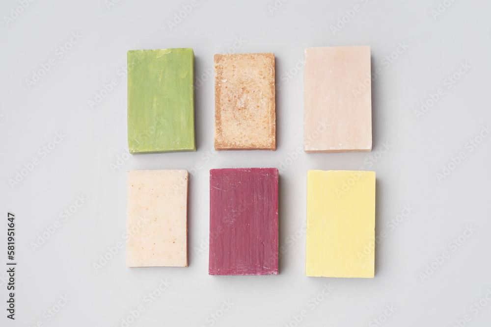 Set of natural soap bars isolated on white background