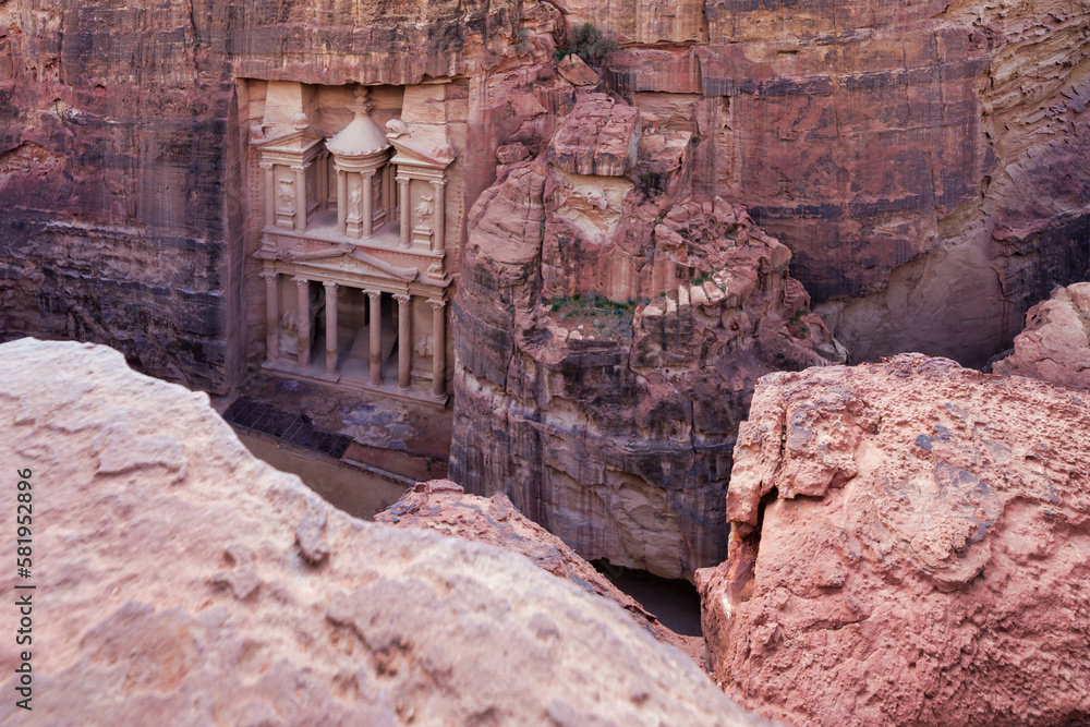 The Treasury (Al-Khazneh) from viewpoint overlook, Petra, Jordan