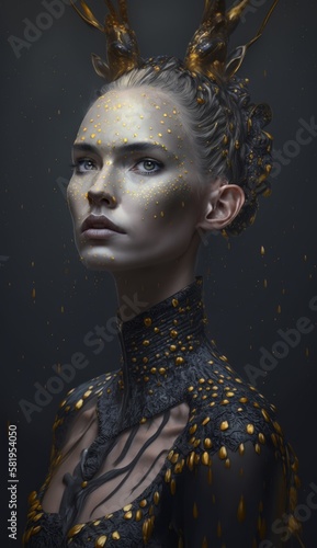  portrait of a beautiful woman, a giraffe girl with an interesting hairstyle. fantastic image of a fairy tale heroine.  Created using generative artificial intelligence .