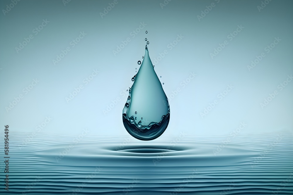 Wallpaper Illustration and background of a drop of water. Front view. Concept of World Water Day. Generative AI. Wallpaper Illustration and background of a drop of water. Front view. Concept of World Water Day. Generative AI.