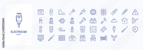 Electrician icon set including icons like Accumulator, Battery, Boots, Cpu and more