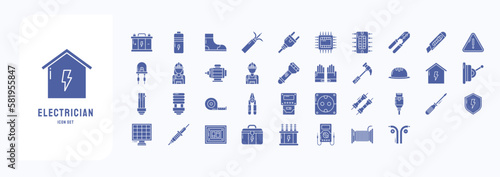 Electrician icon set including icons like Accumulator, Battery, Boots, Cpu and more