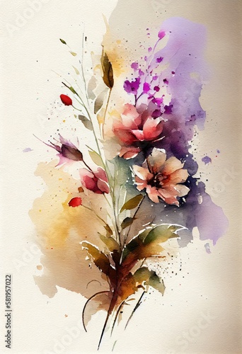 Watercolor floral. Bouquet of flowers watercolors. bouquet of flowers painted with acrylic paint. Poster with flowers. Postcard and cover card made of multicolored watercolor paints. ai generative