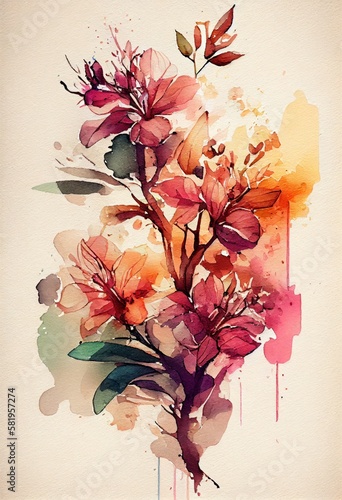 Watercolor floral. Bouquet of flowers watercolors. bouquet of flowers painted with acrylic paint. Poster with flowers. Postcard and cover card made of multicolored watercolor paints. ai generative