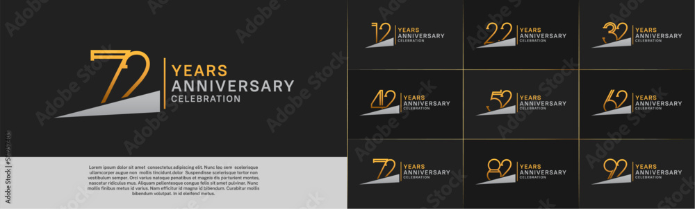set of anniversary logotype golden color with silver ribbon for special celebration event