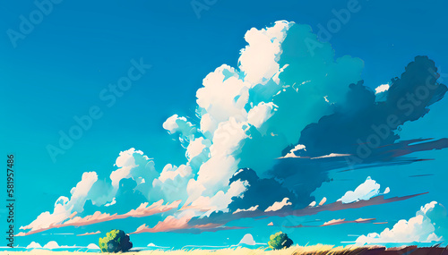 chic volumetric drawn white clouds in the blue sky, the sky with gorgeous clouds on a clear fine day, generative ai