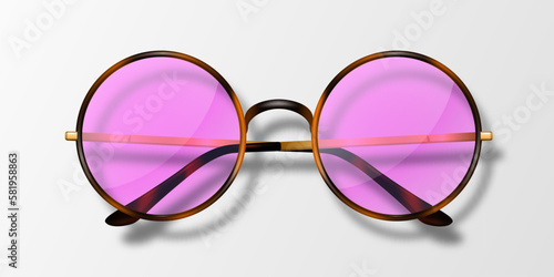 Vector 3d Realistic Modern Unisex Frame Glasses. Leopard Color Frame. Pink Transparent Sunglasses for Women and Men, Accessory. Optics, Lens, Vintage, Trendy Glasses. Front View