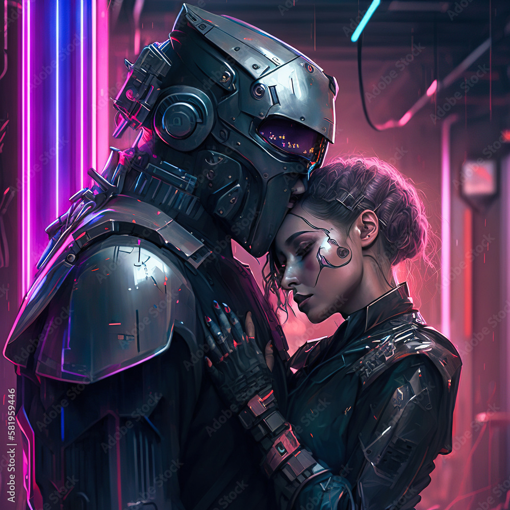 A couple of futuristic cyborg lovers - generative AI A couple of futuristic cyborg lovers - generative AI