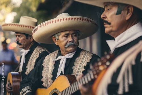 Mariachis musician playing in outdoors. Generative AI photo