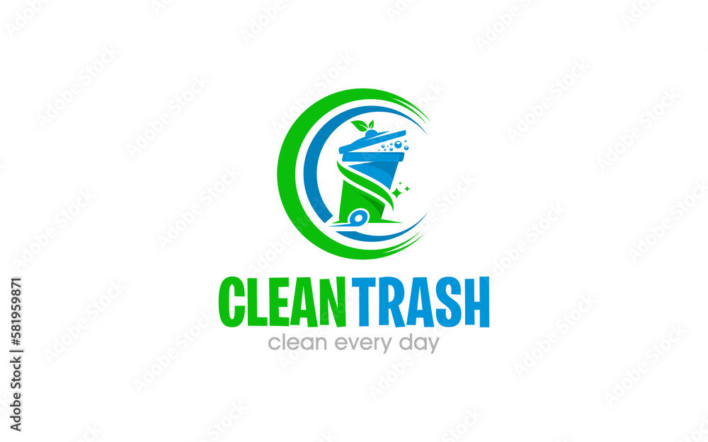 Illustration vector graphic of a volunteer picking up trash logo design template Illustration vector graphic of a volunteer picking up trash logo design template