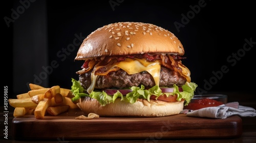 Artisan Gourmet Burguer with creamy and melted cheddar. ai generative.