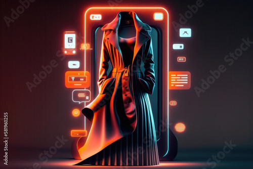 Futuristic online clothes shopping technology digital payment from mobile phone. Concept of e-commerce sales. Generative AI. © Oier