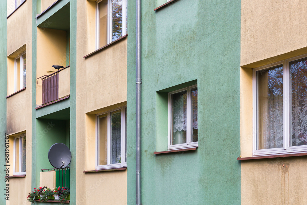 Facade of a subsidized housing building in a Polish city