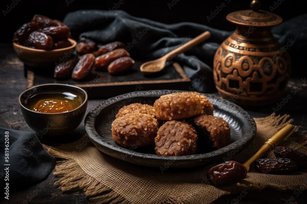 Hineni is a traditional cuisine from Saudi Arabia that combines whole wheat and dates. Ramadan cuisine. Generative AI Hineni is a traditional cuisine from Saudi Arabia that combines whole wheat and dates. Ramadan cuisine. Generative AI