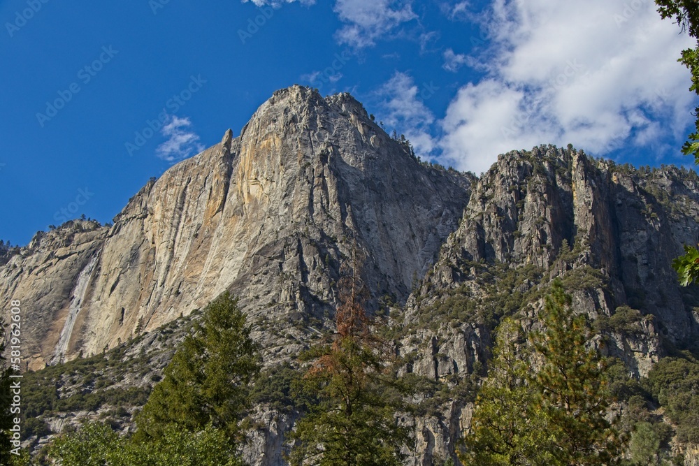 One of many dramatic rock formations looms over Yosemite Valley
