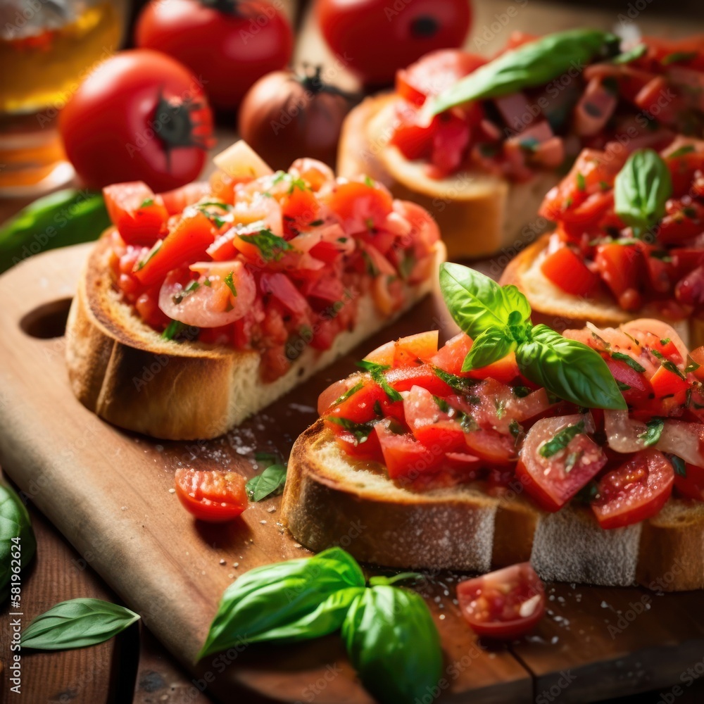 Easy Appetizers: Impress Your Guests with Homemade Bruschetta Topped with Tomatoes and Basil, GENERATIVE AI