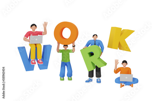 Happy business team, colleagues rejoicing success, achievement, victory, progress at work together. Good successful teamwork concept. 3D Cartoon Character. 3D Illustration
