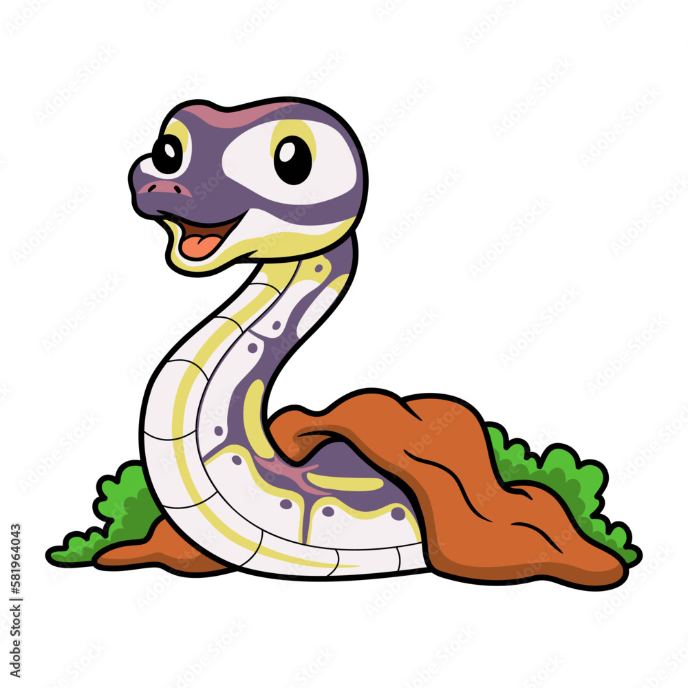 Fototapeta premium Cute banana pastel ball python cartoon out from hole