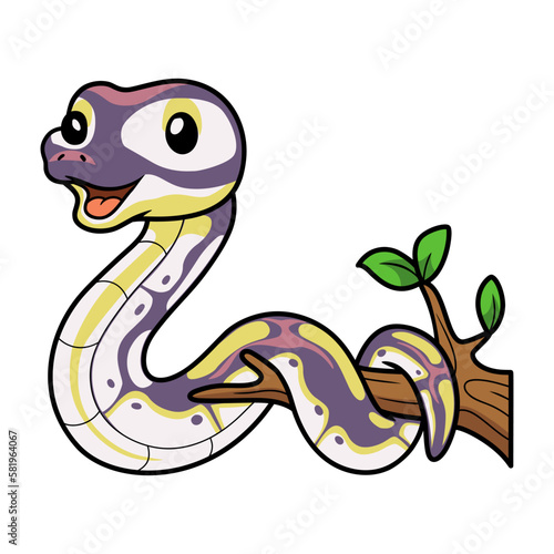 Cute banana pastel ball python cartoon on tree branch