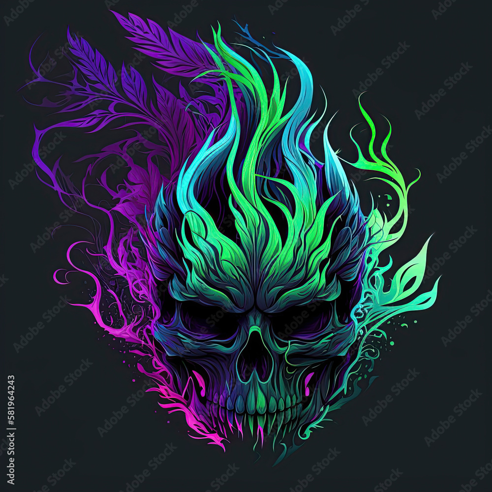 skull with colorful fire