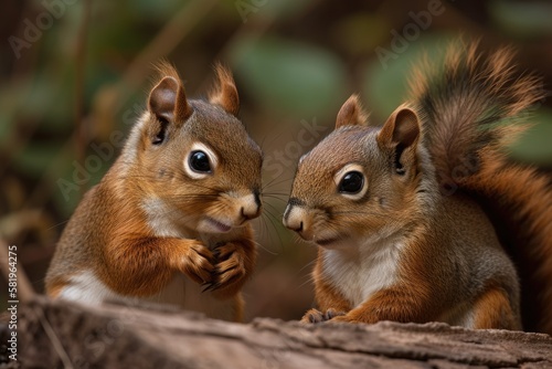 two adorable squirrel couples. Generative AI