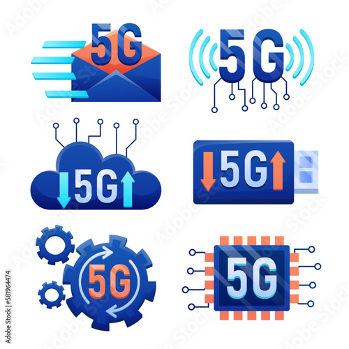 Mobile wireless 5th generation technology element design vector. 5G wireless network technology concept