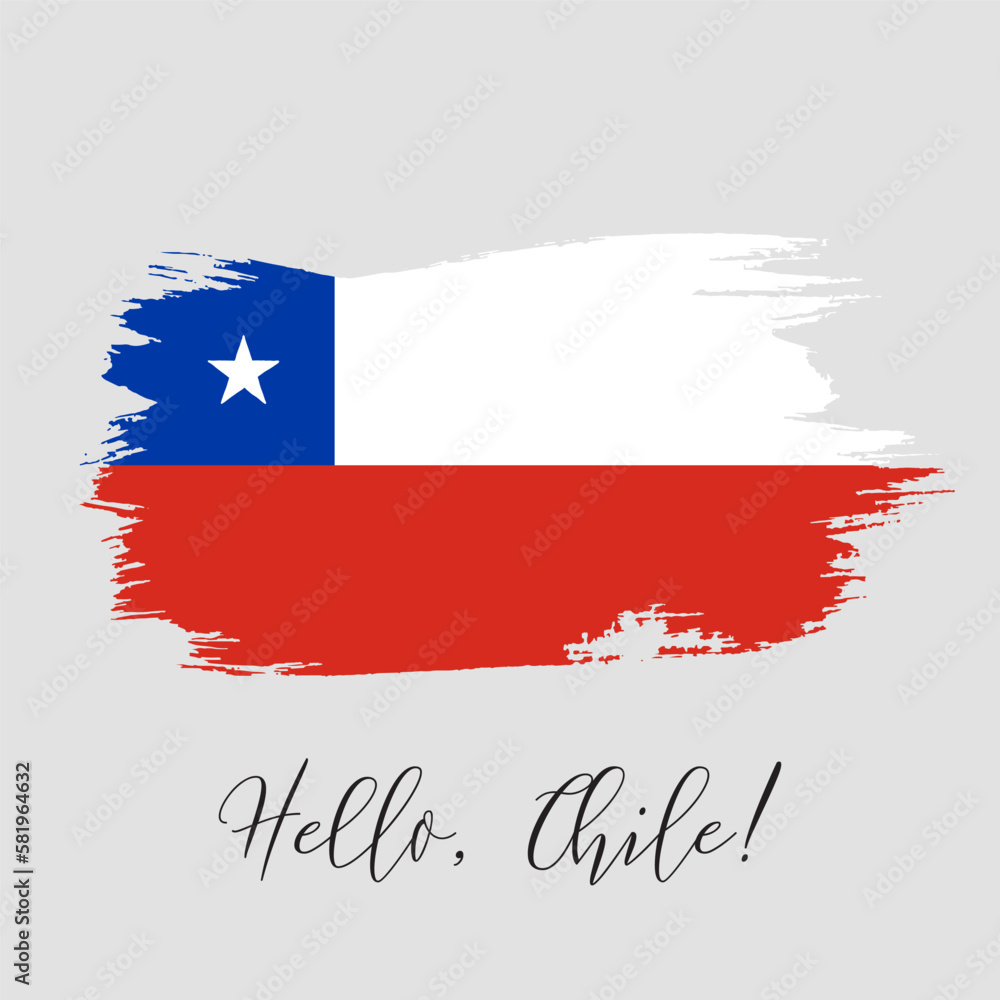 Chile vector watercolor national country flag icon. Hand drawn illustration with dry brush stain, stroke, spots isolated on gray background. Painted grunge style texture for posters, banner design