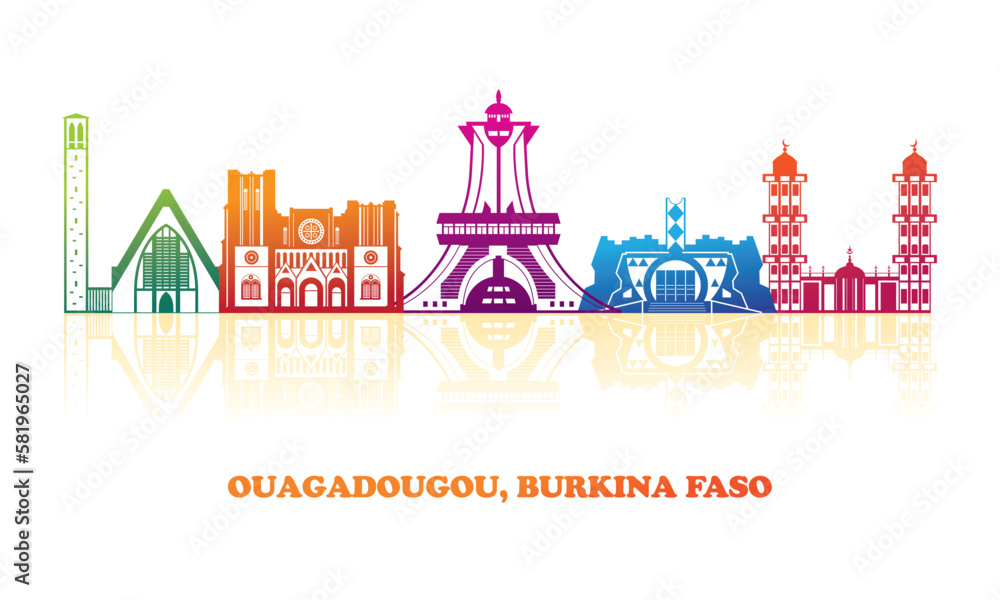 Colourfull Skyline panorama of city of Ouagadougou, Burkina Faso - vector illustration