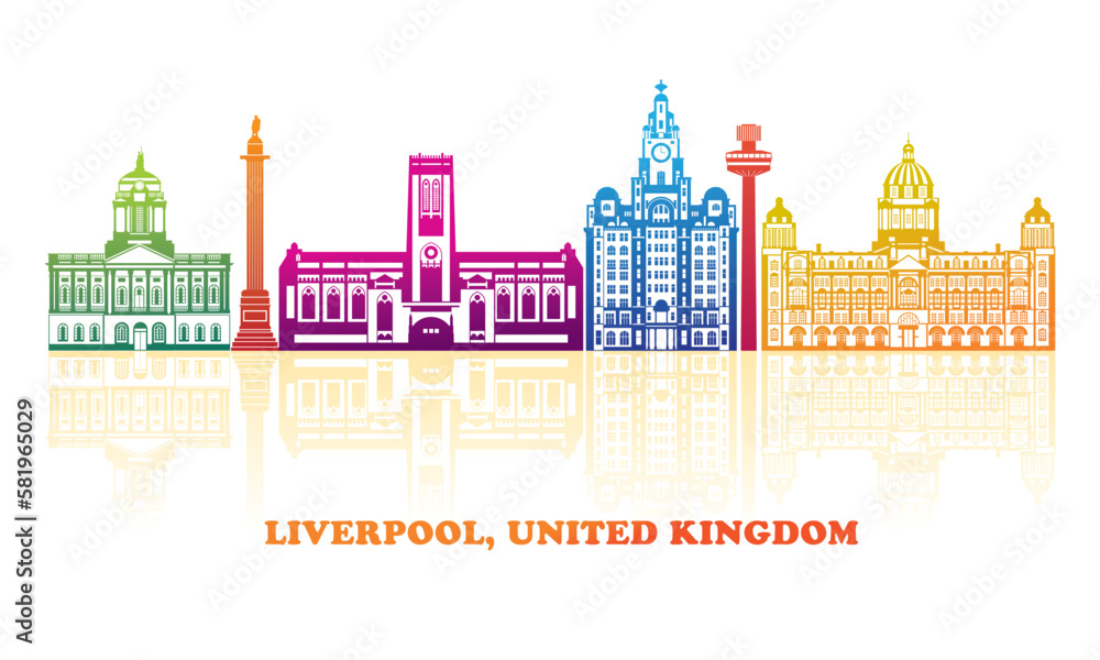 Colourfull Skyline panorama of Liverpool, United Kingdom - vector illustration