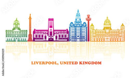 Colourfull Skyline panorama of Liverpool, United Kingdom - vector illustration